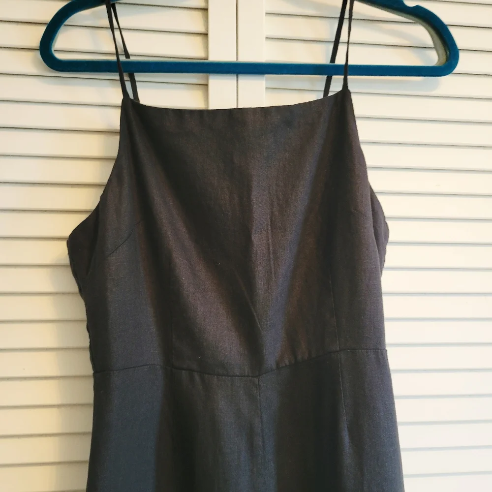 NEW Black 100% Linen Jumpsuit Straps Sz.S